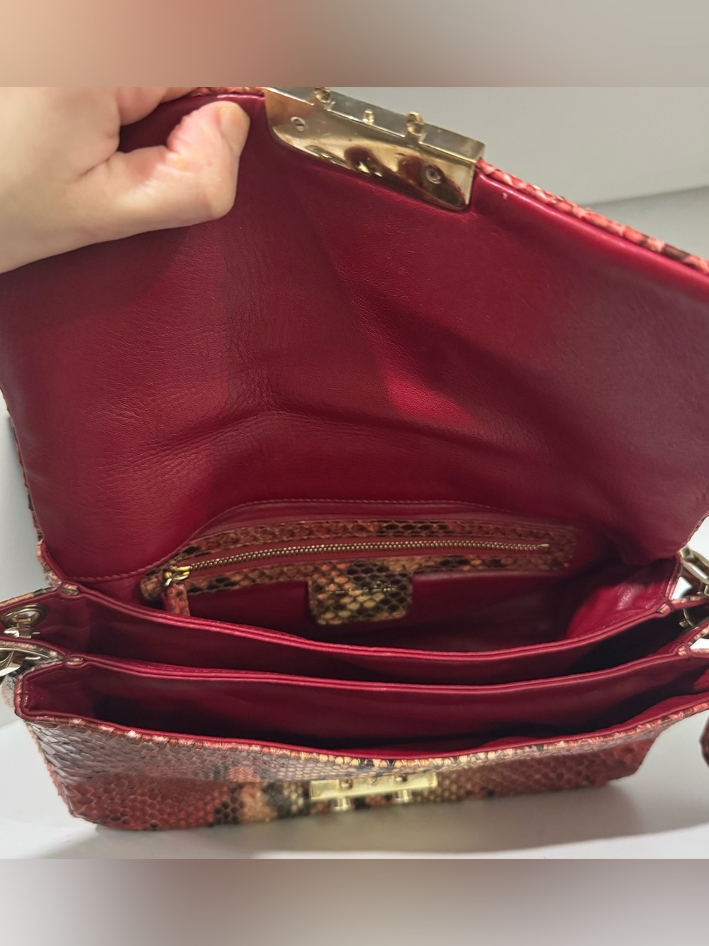 Dior Red Python Embellished Chain-Handle Shoulder Bag - Picture 5 of 8